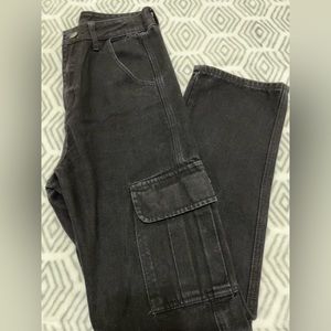 High waist jean cargo pants